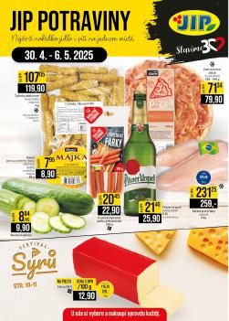 JIP potraviny leták, Platí pro prodejny: České Budějovice, Most, Náchod, Sušice a Svoboda nad Úpou, od 30.04 do 06.05.2025